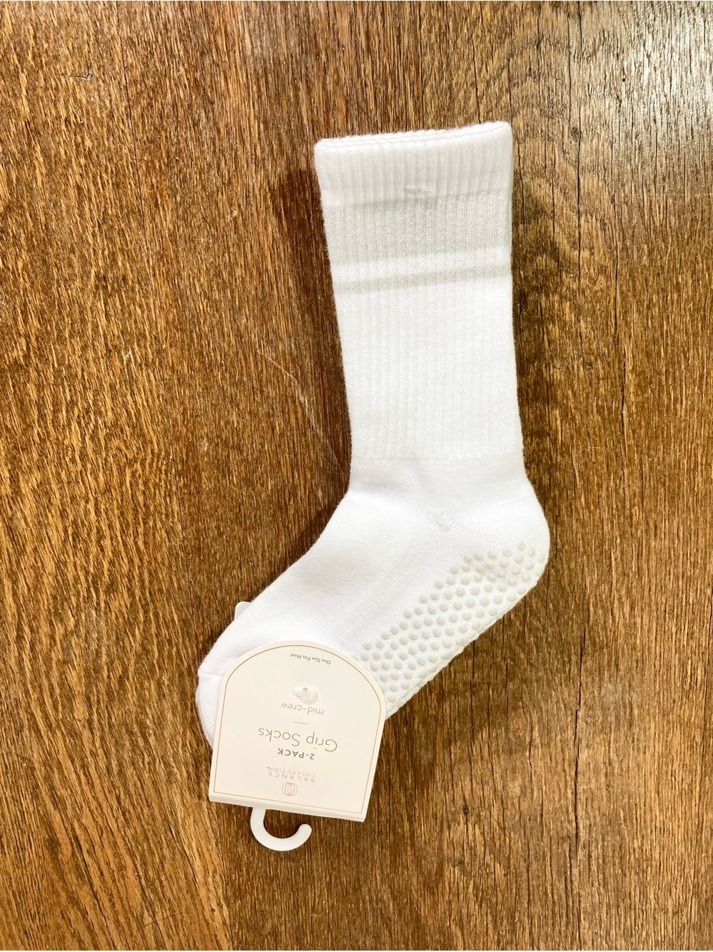 Balance Collection Gripper Socks White/Grey Set of 2 One Size